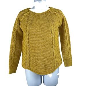 Comptoir Des Cotonniers Mustard Yellow Metallic Silver Cable Knit Sweater Small